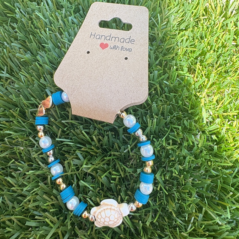 Handmade Kids Turtle Bracelet - Blue and Gold